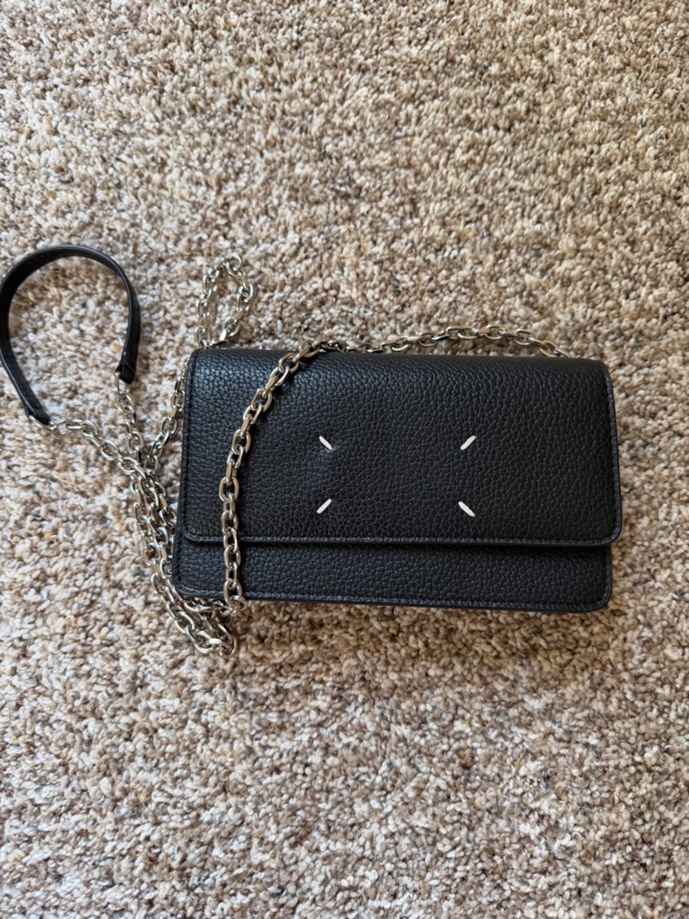 Black Leather Chain Shoulder Bag - Women's Crossbody